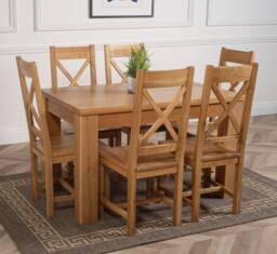 Thats Furniture Dakot 127 x 82cm Oak Small Dining Table & 6 Berkeley Chairs in Brown - Size: 127 x 82 cm - thumbnail 3