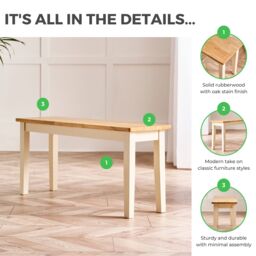 FurnitureboxUK Tenby Small Cream & Oak Coloured Wooden Dining Bench in Light Oak - thumbnail 5