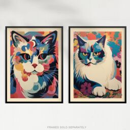 Artery8 Wall Art Print Set of 2 s Matisse Style Cat Art Colourful Pastel Pussycats 2 Pack Poster Living Room s - Size: A4 - thumbnail 5