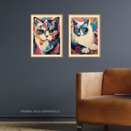 Artery8 Wall Art Print Set of 2 s Matisse Style Cat Art Colourful Pastel Pussycats 2 Pack Poster Living Room s - Size: A4 - thumbnail 2