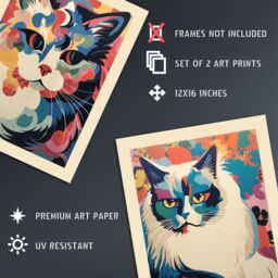 Artery8 Wall Art Print Set of 2 s Matisse Style Cat Art Colourful Pastel Pussycats 2 Pack Poster Living Room s - Size: A4 - thumbnail 4