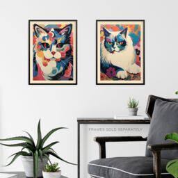 Artery8 Wall Art Print Set of 2 s Matisse Style Cat Art Colourful Pastel Pussycats 2 Pack Poster Living Room s - Size: A4 - thumbnail 6