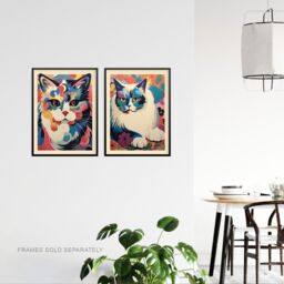 Artery8 Wall Art Print Set of 2 s Matisse Style Cat Art Colourful Pastel Pussycats 2 Pack Poster Living Room s - Size: A4 - thumbnail 3
