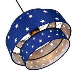 Happy Homewares Triple Tier Cotton Fabric Childrens Pendant Shade with Stars Decor in Blue - thumbnail 3