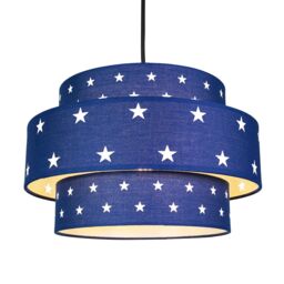 Happy Homewares Triple Tier Cotton Fabric Childrens Pendant Shade with Stars Decor in Blue - thumbnail 2