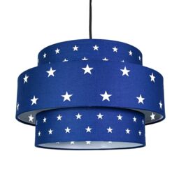 Happy Homewares Triple Tier Cotton Fabric Childrens Pendant Shade with Stars Decor in Blue