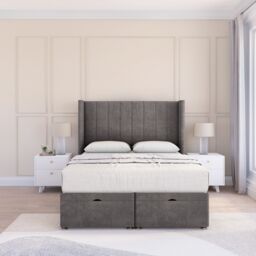 Sloomy Falcon Naples Fabric Ottoman Bed End Opening With Sprung Memory Mattress & 54 Inch Floorstanding Headboard With Wings - Size: Super King - thumbnail 2