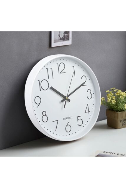 Living and Home 12 Inch Non-Ticking Wall Clock in White - image 1