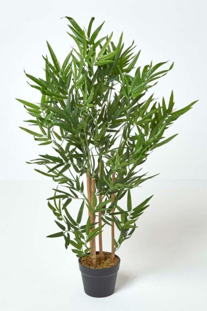 Homescapes Luxury 3ft Bamboo Tree Artificial Plant, Real Stem, Black Pot, 95cm in Green - image 1