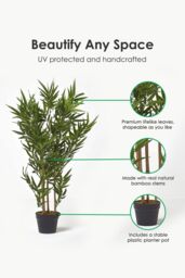 Homescapes Luxury 3ft Bamboo Tree Artificial Plant, Real Stem, Black Pot, 95cm in Green - thumbnail 2