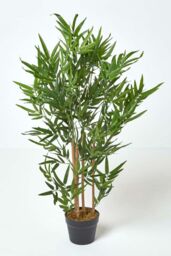 Homescapes Luxury 3ft Bamboo Tree Artificial Plant, Real Stem, Black Pot, 95cm in Green - thumbnail 1