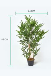 Homescapes Luxury 3ft Bamboo Tree Artificial Plant, Real Stem, Black Pot, 95cm in Green - thumbnail 4