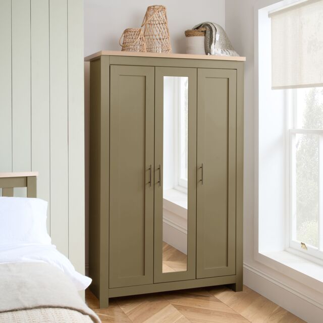 Birlea 3 Door Mirror Wardrobe Highgate Farmhouse Shabby Chic in Olive - image 1