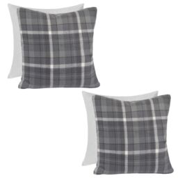OHS Woven Check Cushion Covers Tartan Pack of 2 Filled Case Pad Set in Charcoal - Size: 45 cm x 45 cm - thumbnail 1