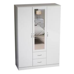HD Designs Riano 3 Door 2 Drawer Mirrored Wardrobe Storage Organizer in White - thumbnail 2