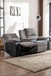 More4Homes Postana Dual Motor Rise Recliner 2 Seater Cord Drinks Console Sofa in Grey - thumbnail 6