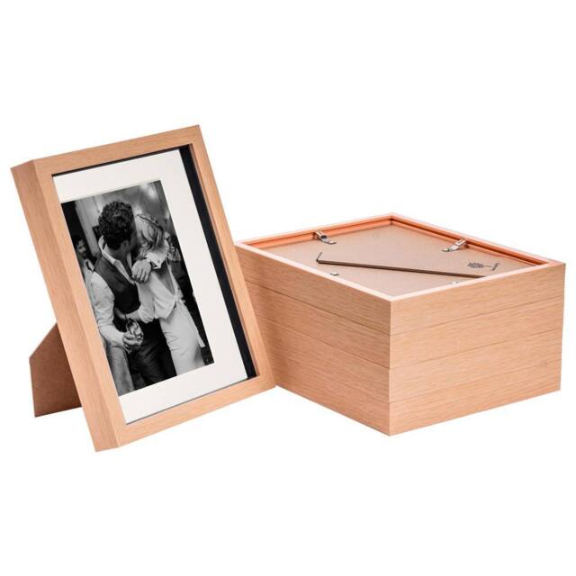 "Nicola Spring 3D Box Photo Frames - 8 x 10"" with 5 x 7"" Mount - Grey Mount - Pack of 5 in Light Brown" - image 1