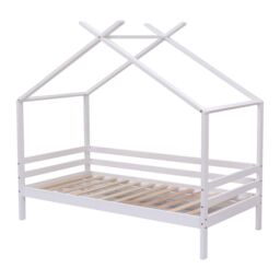 SlumberWorx Teddy Kids Childrens Wooden House Treehouse Single Bed Frame in White - thumbnail 3