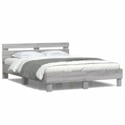 Berkfield Home Bed Frame with LED without Mattress Grey Sonoma 140x200 cm - thumbnail 5