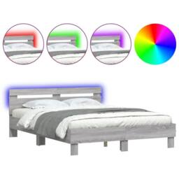 Berkfield Home Bed Frame with LED without Mattress Grey Sonoma 140x200 cm - thumbnail 1