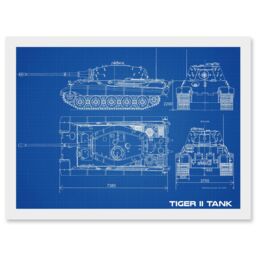 Artery8 Military Tiger II Panzer Kampfwagen Heavy Tank Blueprint Plan Artwork Framed Wall Art Print A4 in White - thumbnail 1