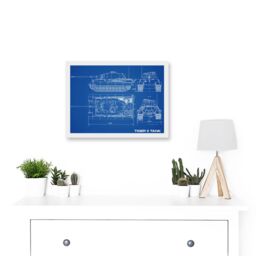 Artery8 Military Tiger II Panzer Kampfwagen Heavy Tank Blueprint Plan Artwork Framed Wall Art Print A4 in White - thumbnail 2