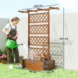 OUTSUNNY Wooden Trellis Planter, Raised Garden Bed for Climbing Plants in Orange - thumbnail 3