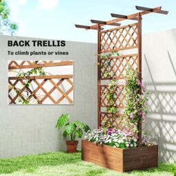 OUTSUNNY Wooden Trellis Planter, Raised Garden Bed for Climbing Plants in Orange - thumbnail 4