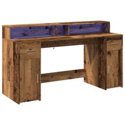 Berkfield Home Desk with LED Lights Old Wood 160x55x91 cm Engineered Wood in Brown - Size: 160 x 55 x 91 cm - thumbnail 3