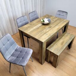 KOSY KOALA Modern Rustic Dining Table Set Wooden Table with 4 Grey Velvet Chairs & Bench - Dining Furniture Set in Brown - thumbnail 9