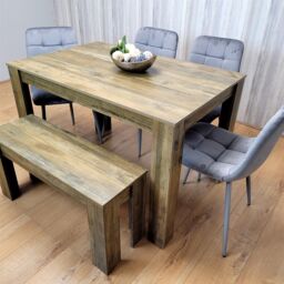 KOSY KOALA Modern Rustic Dining Table Set Wooden Table with 4 Grey Velvet Chairs & Bench - Dining Furniture Set in Brown - thumbnail 3