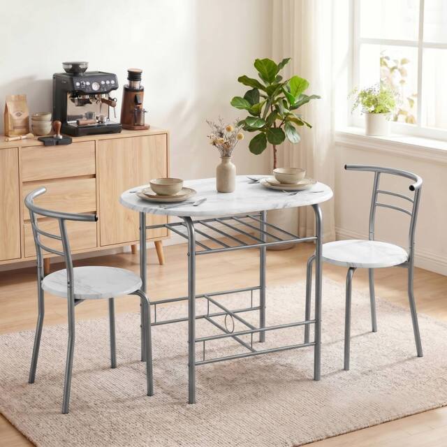 HOMCOM Breakfast Bar Table & Stools Set, Dining Room Set with Shelf in White - image 1