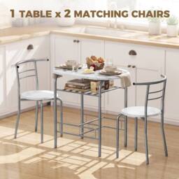 HOMCOM Breakfast Bar Table & Stools Set, Dining Room Set with Shelf in White - thumbnail 4