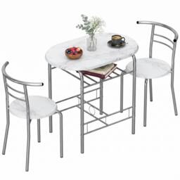 HOMCOM Breakfast Bar Table & Stools Set, Dining Room Set with Shelf in White - thumbnail 2