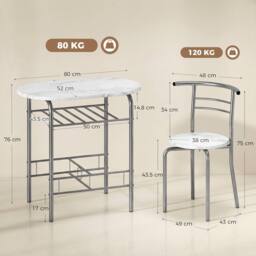HOMCOM Breakfast Bar Table & Stools Set, Dining Room Set with Shelf in White - thumbnail 3