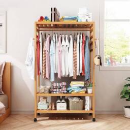 FLAVORA Wood Rolling Garment Shoe Storage Rack in Natural - Size: 500mm - thumbnail 3
