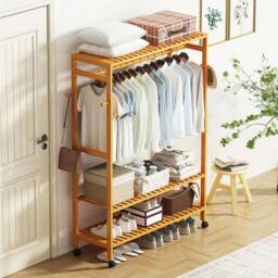 FLAVORA Wood Rolling Garment Shoe Storage Rack in Natural - Size: 500mm - thumbnail 4
