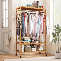 FLAVORA Wood Rolling Garment Shoe Storage Rack in Natural - Size: 500mm - thumbnail 2