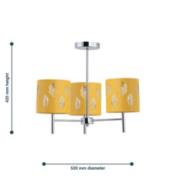 First Choice Lighting Brea - Chrome 3 Light Fitting with Ochre Fern Shades in Silver - thumbnail 5