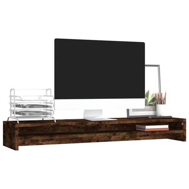Berkfield Home Monitor Stand Smoked Oak 100x24x13 cm Engineered Wood in Brown - Size: 100 x 24 x 13 cm - image 1