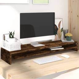 Berkfield Home Monitor Stand Smoked Oak 100x24x13 cm Engineered Wood in Brown - Size: 100 x 24 x 13 cm - thumbnail 2