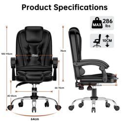 Rattantree Premium Ergonomic Recliner Office Chair - Tailored Comfort for Home Office Productivity in Black - thumbnail 7
