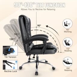 Rattantree Premium Ergonomic Recliner Office Chair - Tailored Comfort for Home Office Productivity in Black - thumbnail 4