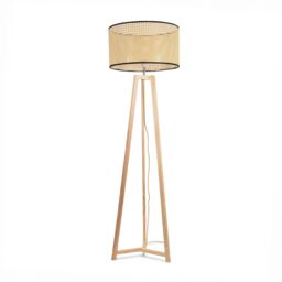 ValueLights Lottie Natural Wood Tripod Floor Lamp with Wicker Drum Shade - thumbnail 2