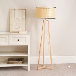 ValueLights Lottie Natural Wood Tripod Floor Lamp with Wicker Drum Shade - thumbnail 3