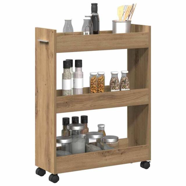 Berkfield Home Rolling Cabinet Artisan Oak 60x22x79 cm Engineered Wood in Brown - Size: 60 x 22 x 79 cm - image 1