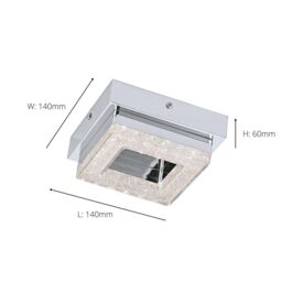 Eglo Fradelo Chrome & Clear Crystal Effect Metal Flush Ceiling Light in Metallic Silver - thumbnail 3