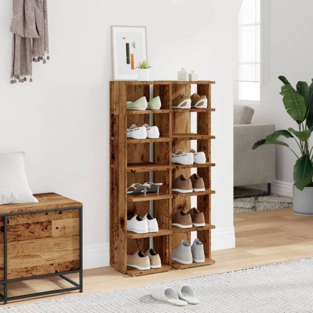 Berkfield Home Shoe Cabinets 2 pcs Old Wood 28x27x102 cm Engineered Wood in Brown - Size: 28 x 27 x 102 cm - image 1