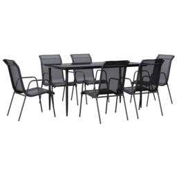 Berkfield Home 7 Piece Garden Dining Set Black Steel & Textilene - thumbnail 2
