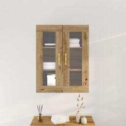 Berkfield Home Wall-Mounted Cabinet with Glass Doors Artisan Oak 69, 5x34x90 cm in Brown - Size: 5 x 34 x 90 cm - thumbnail 4